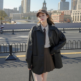 又酷又飒黑色pu皮衣外套女2025春季新款高级感炸街宽松机车服夹克，女装皮衣，2C007