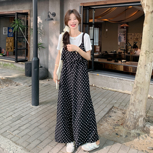 韩系少女波点背带裤套装女2025夏新款超好看小个子百搭连体阔腿裤图片