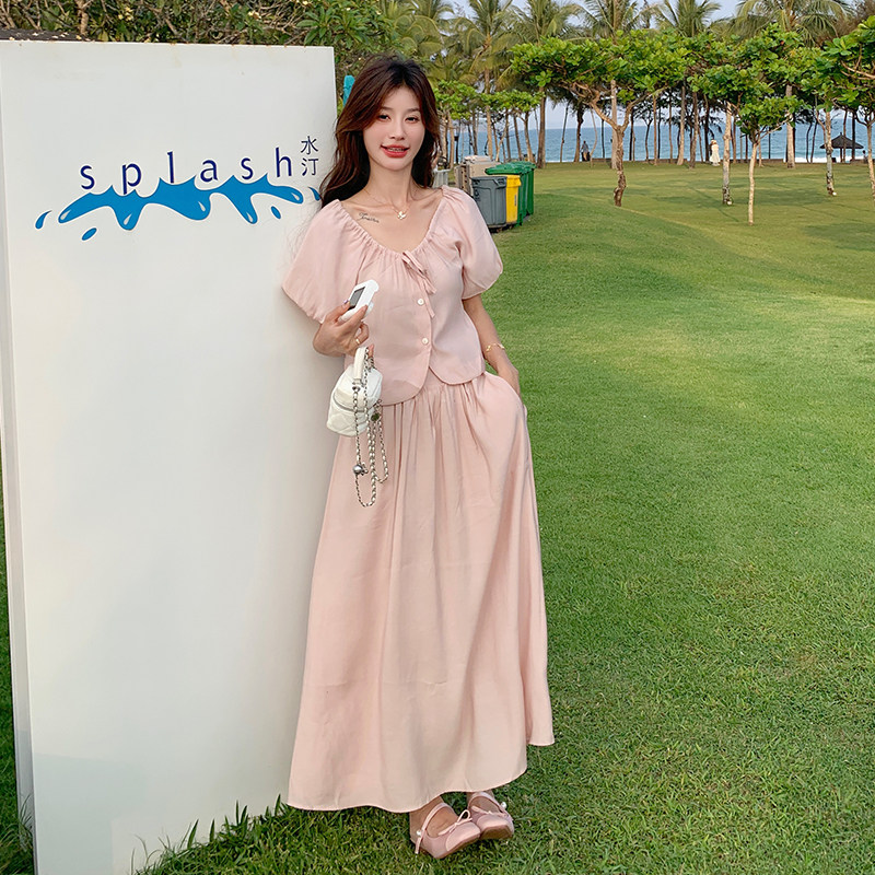 现货2025夏季新款粉色两件套0050-P150-K218,女装套装/套裙,2C007