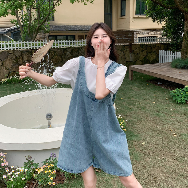牛仔背带裤女2025夏季新款韩系学院风洋气减龄T恤短裤图片