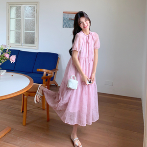 法式甜美温柔风系带连衣裙女2025夏季新款气质绝美超好看茶歇长裙图片