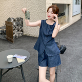 高级炸街减龄套装夏2025新款显瘦洋气时尚休闲无袖马甲短裤两件套，女装套装/套裙，2C007