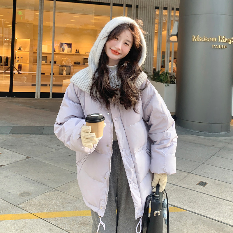 香芋紫针织披肩韩系白鸭绒羽绒服女冬新款小个子减龄甜美短外套,女装羽绒服,2C007