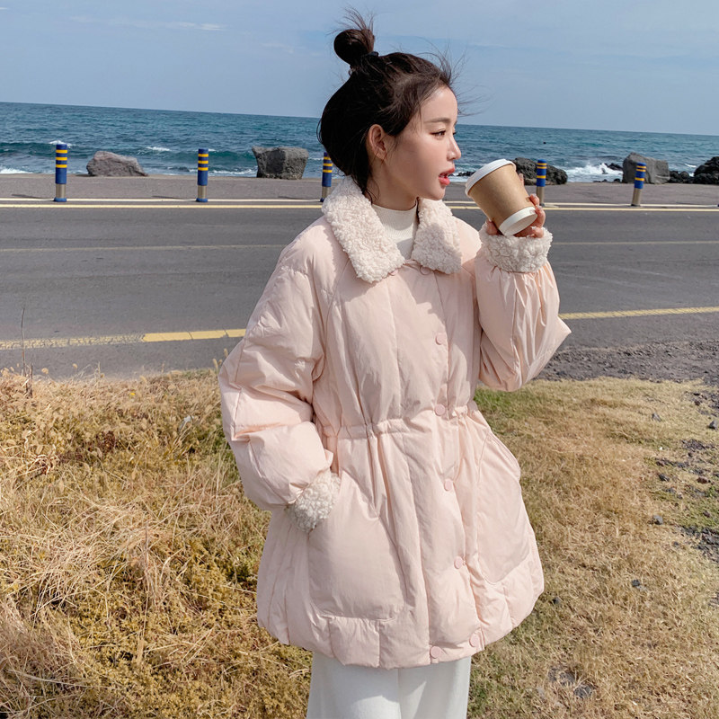 现 货 粉色羊羔毛拼接羽绒服 2387-短P225-K328图片