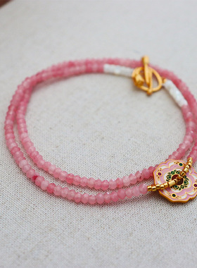 IceChic 原创新中式国风彩色花朵串珠项链女百搭高级感轻奢锁骨链