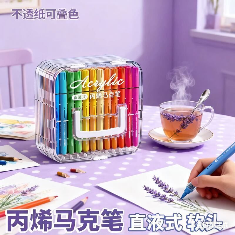 丙烯马克笔女生软头直液式不透色丙烯笔彩色笔水彩笔儿童画画画笔