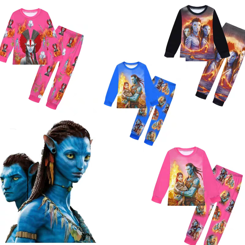 新款儿童cosplay阿凡达印花两件套男童女童长袖长裤秋季睡衣套装