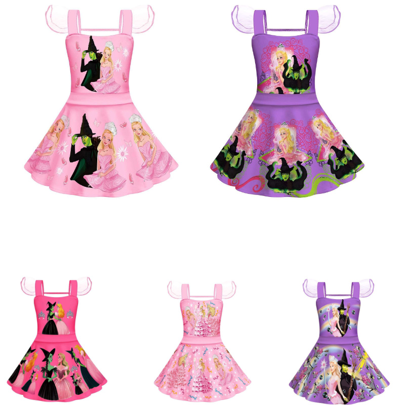 新款儿童连衣裙cosplay魔法坏女巫卡通印花女童夏季吊带芭蕾裙
