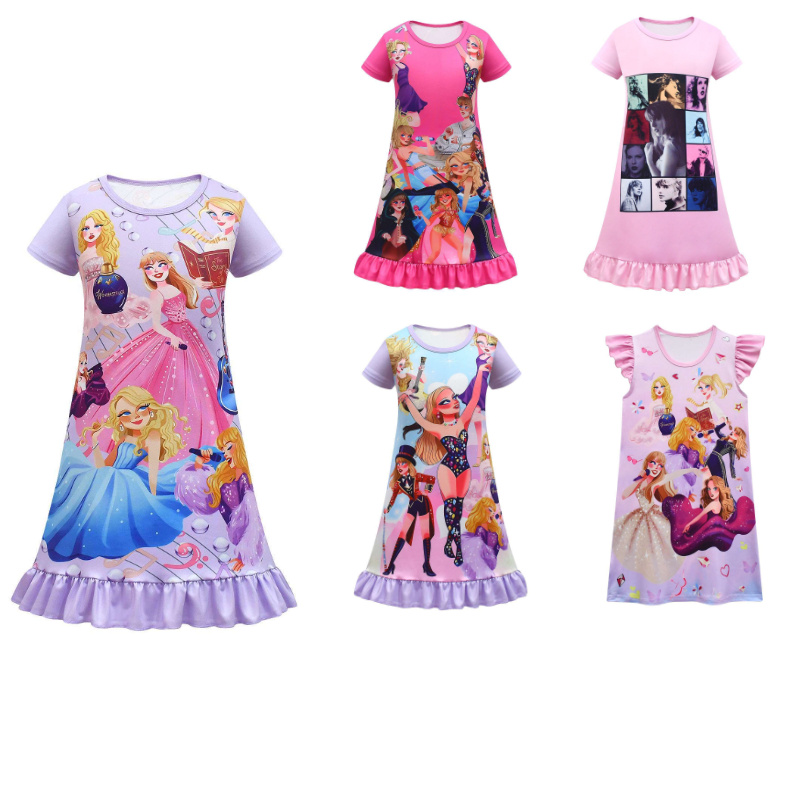 新款cosplay taylor swift儿童裙夏季短袖公主裙小女孩睡衣连衣裙