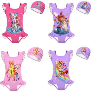 疯狂动物城儿童泳衣女童连体泳装 女孩宝宝学生潮流连体游泳衣