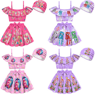 吊带泳衣Steal 泳帽套装 六七女童一字肩分体泳装 Brainrot 新款