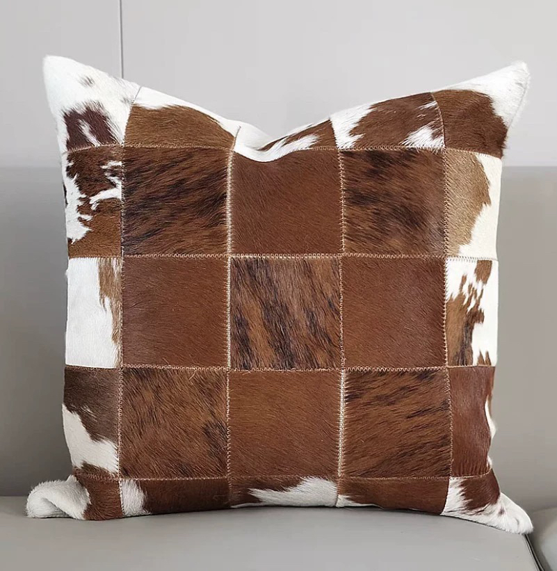 特价清仓捡漏牛皮皮毛一体抱枕真皮方形靠垫靠枕沙发欧式皮质几何