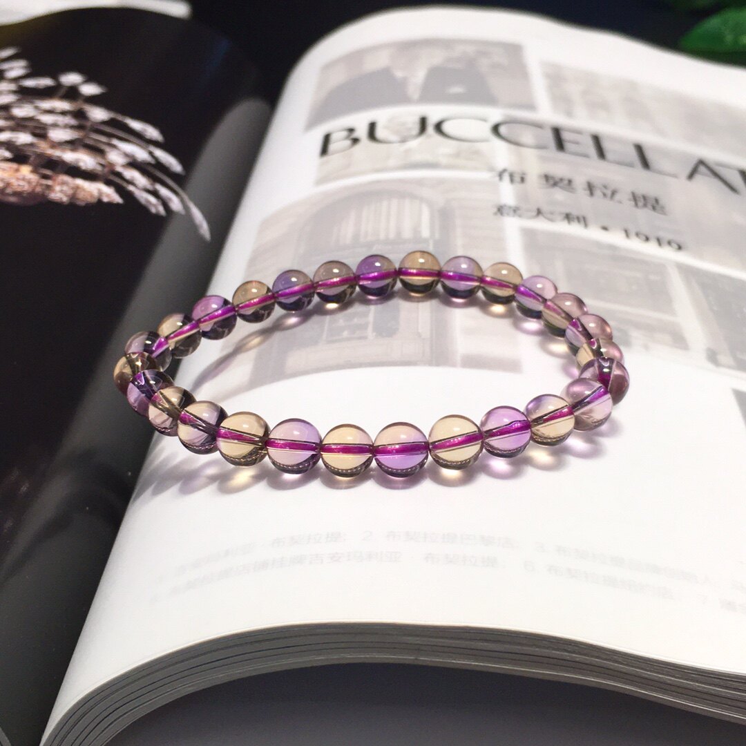 珍藏级 9a 玻利维亚紫黄晶手链手串半紫半黄紫黄双色共生体鸳鸯色