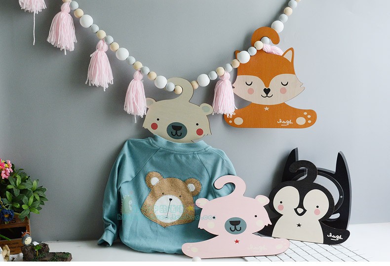 ins北欧风实木儿童衣架 可爱卡通衣架儿童房童装店装饰拍摄道具