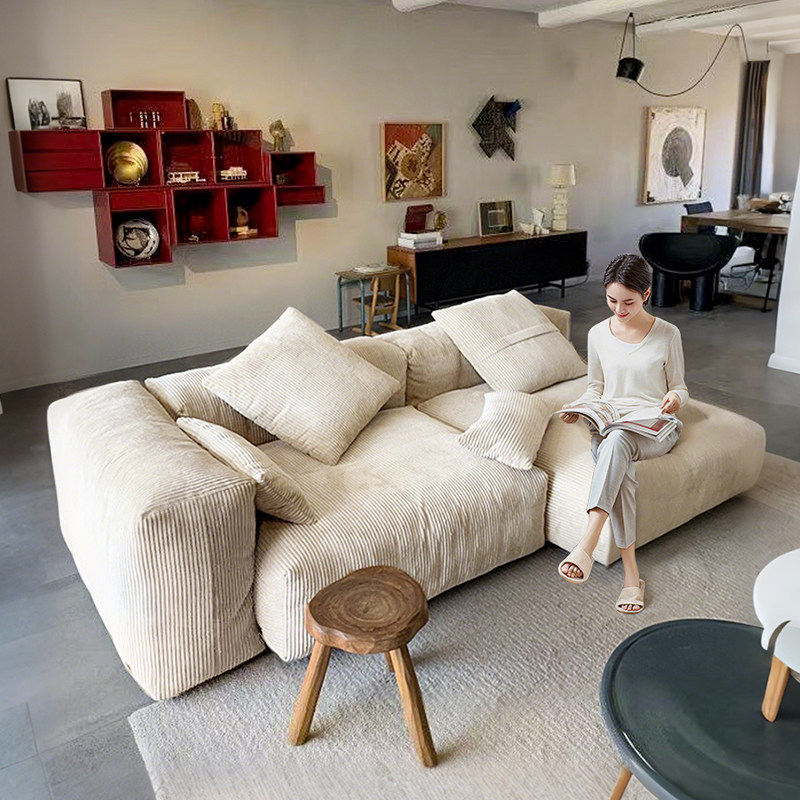 北欧客厅豆腐块布艺沙发灯芯绒可拆洗公寓民宿侘寂风沙发现代简约