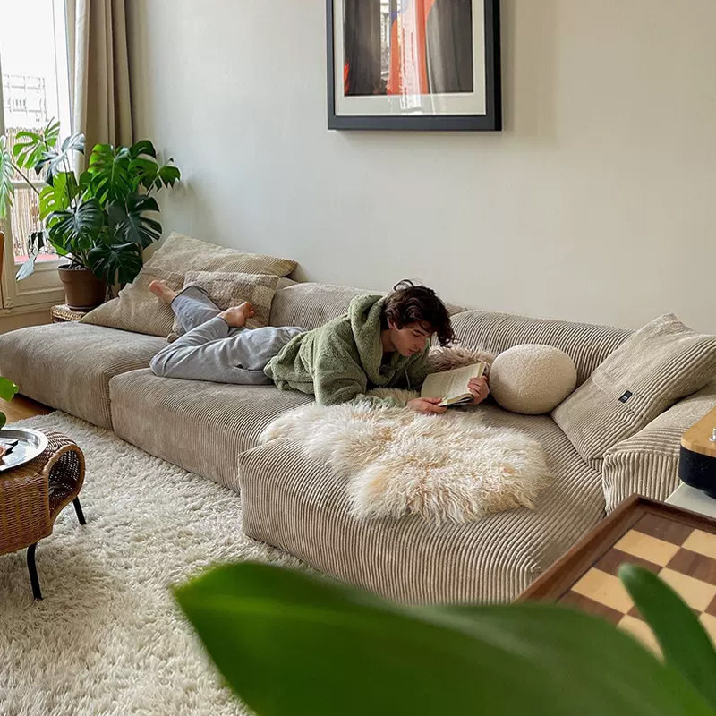 北欧客厅豆腐块布艺沙发灯芯绒可拆洗公寓民宿奶油风沙发现代简约,住宅家具,布艺沙发,淘宝优惠券,粉丝福利购,淘宝优惠卷