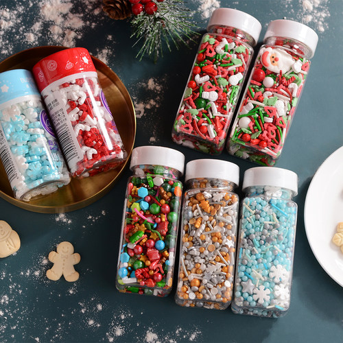 圣诞金色雪花可食用红绿压片糖珠
