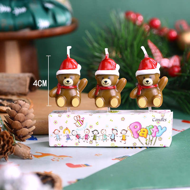 圣诞帽小熊蜡烛蛋糕装饰老人麋鹿圣诞树蜡烛气氛布置装扮生日蜡烛