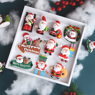 圣诞节蛋糕装饰摆件10个草圈叶子圣诞老人雪人松树派对烘焙插牌