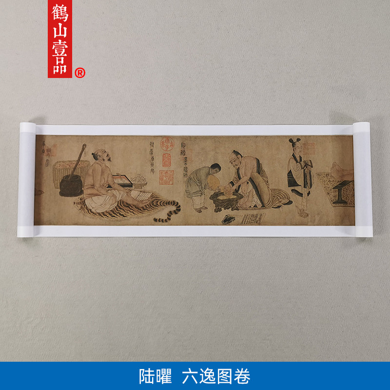 高清复刻陆耀六逸图卷人物画白描