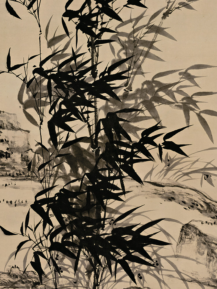 高清复刻清代石涛王原祁合绘兰竹图国画写意水墨画竹子微喷装饰画