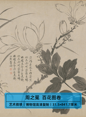 古代名画真迹复制周之冕百花图卷国画花鸟画长卷艺术微喷装饰画