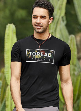 探路者短袖男女20春夏户外透气圆领印花短袖T恤TAJH81747/82746