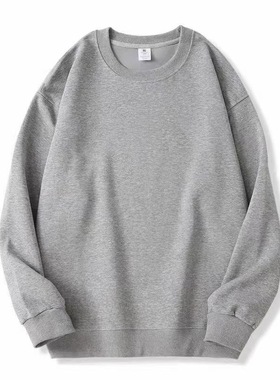 灰色复古韩版美式纯色无帽卫衣女100%纯棉秋冬新款加绒圆领上衣潮