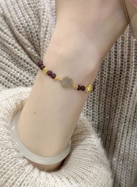 招财福袋小桃花手链转运珠小众轻奢气质高级感花朵手饰送闺蜜礼物