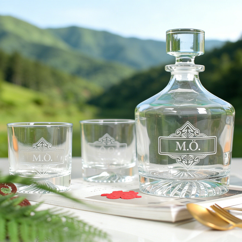 跨境水晶玻璃酒樽酒杯套装人工雕刻LOGO定制结婚生日父亲节等礼物