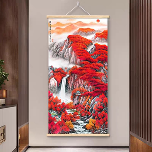鸿运当头玄关装饰画新中式入户进门招财山水壁画客厅走廊过道挂画