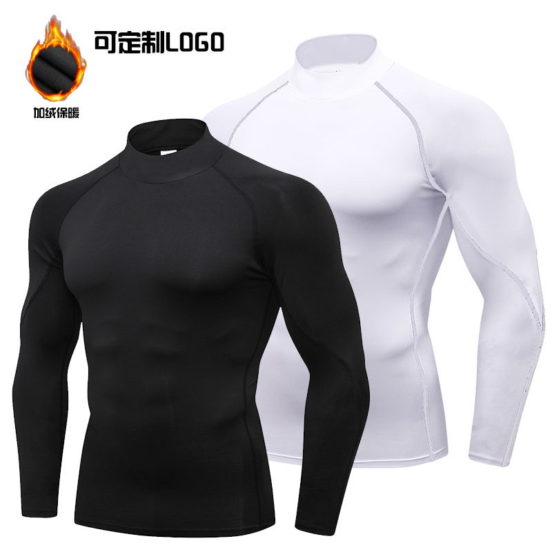 HIGH-NECKED SPORTS FITNESS CLOTHING LONG-SLEEVED TIGHTS MENS SHORT-SLEEVED BASKETBALL RUNNING TOP TRAINING QUICK-DRYING ELASTIC COMPRESSION CLOTHING