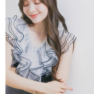 树莓同款日系 甜美多层网纱荷叶边仙仙的上衣雪纺衫