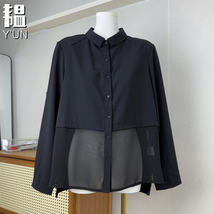 新品 女衬衫 女装 拼接单排扣长袖 气质显瘦上衣5282 法式 YUN韫25春季
