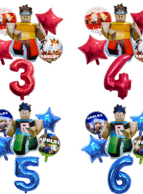 6球ROBLOX铝膜气球罗布乐思生日节日派对装饰气球蓝红色数字套装