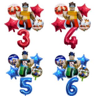 6球ROBLOX铝膜气球罗布乐思生日节日派对装 饰气球蓝红色数字套装