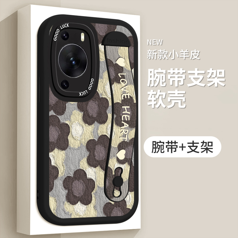 适用华为p50pro手机壳MNA-AL00新款小羊皮华为p60个性LNA-AL00腕带支架huaweip60pro简约JAD-AL50女超薄防摔