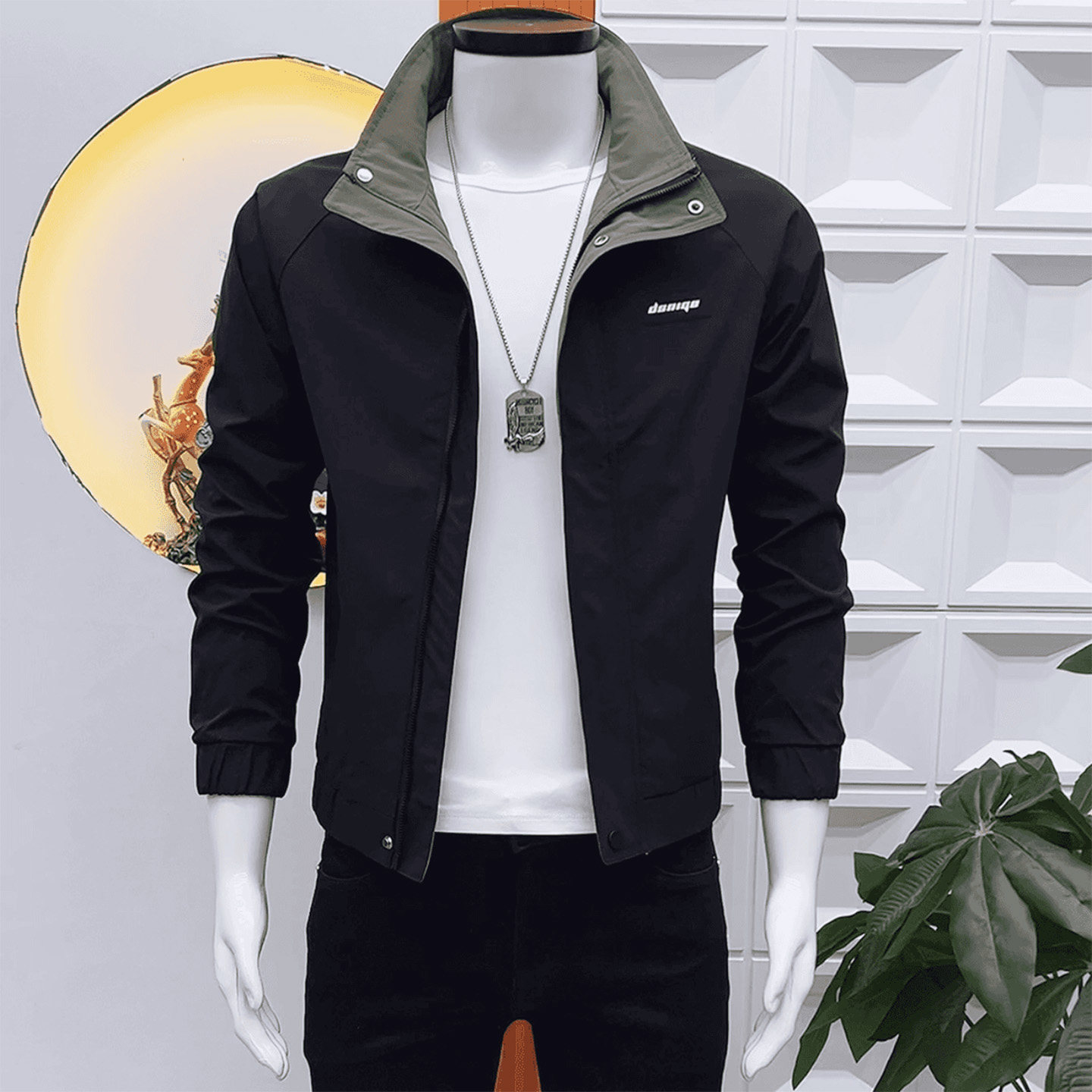 春秋季新款男士夹克外套时尚韩版修身高级感拼色立领帅气百搭上衣