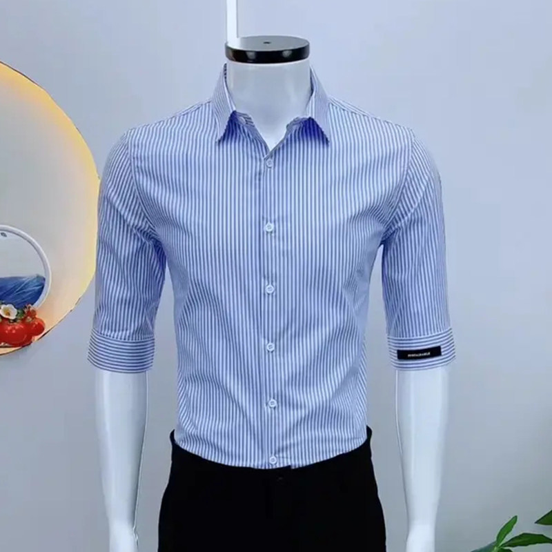 夏季男士条纹衬衫五分袖时尚休闲修身显瘦轻奢气质纯棉中袖衬衣潮,男装,衬衫,淘宝优惠券,粉丝福利购,淘宝优惠卷