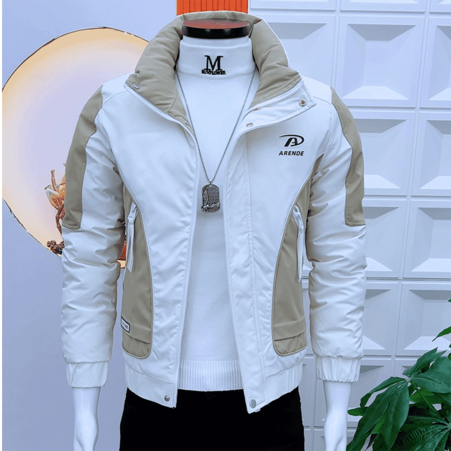 冬季新款男士保暖棉服时尚韩版修身高级感拼色帅气休闲加厚棉衣潮