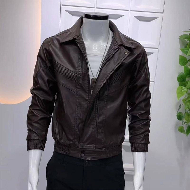 春季新款男士皮衣韩版修身短款美式复古休闲时尚pu皮夹克潮流外套