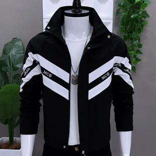 新款 修身 男士 韩版 高级感拼色立领休闲百搭帅气上衣潮 夹克时尚 秋季