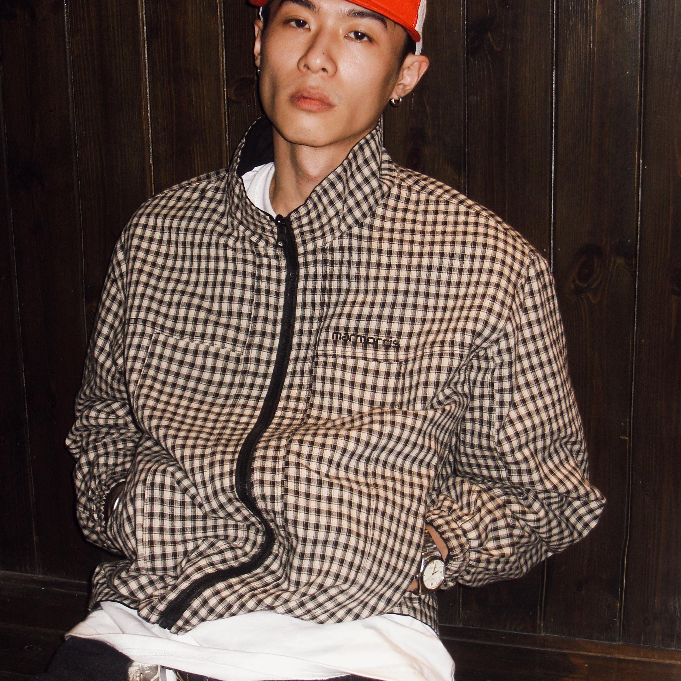 复古双面穿短款格子夹克cleanfit