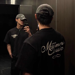 MARMORRIS 春夏花体美式小领口胶印基础多色短袖百搭圆领情侣T恤