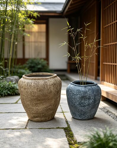 侘寂风复古落地镁泥花盆民宿庭院