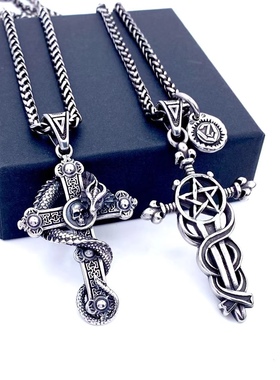 原创高街十字架项链毛衣链钛钢男