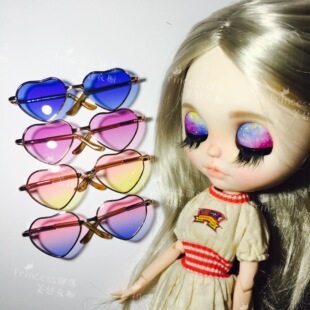 特19.8小布blythe娃娃眼镜爱心墨镜渐变粉蓝黄太阳镜大头配饰沙龙