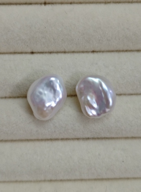 13x16mm炫粉再生珍珠耳钉(银针)