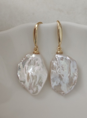 16x23mm大花瓣珍珠耳坠(通体925银耳钩)