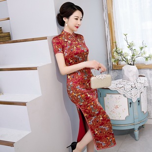 真丝旗袍长款 改良桑蚕丝旗袍连衣裙厂家直销复古 2020新款